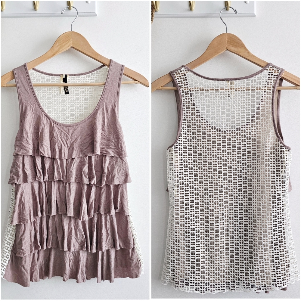 Vintage Julia Tiered Ruffle Tank Top – Made in USA Women's Mauve Layered Top M